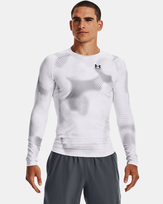Men's UA Iso-Chill Compression Printed Long Sleeve, White, pdpMainDesktop image number 0